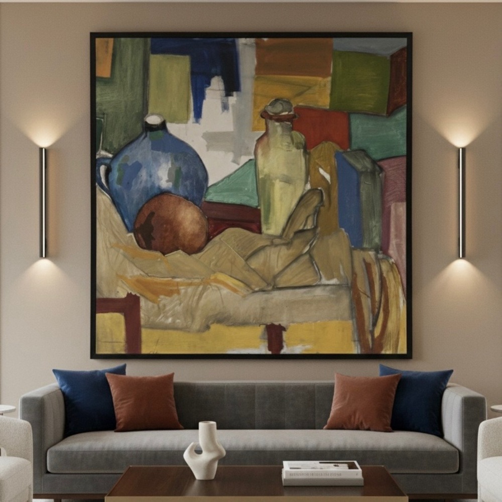 Modern Geometric Canvas Art with Earthy Tones
